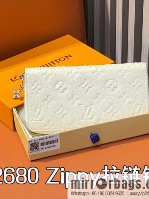 [Boutique‑grade] M12680 pearlescent white full leather embossed, single zipper wallet series Zippy zipper wallet