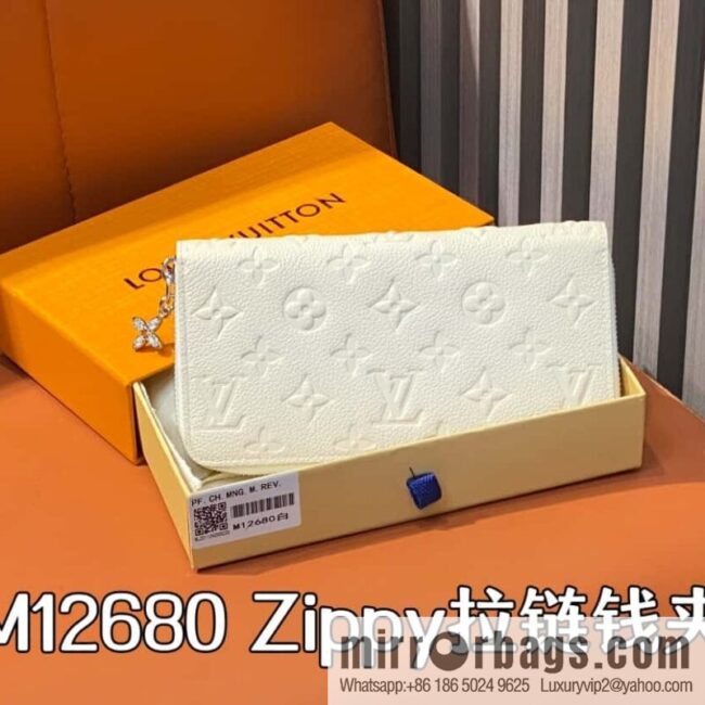 [Boutique‑grade] M12680 pearlescent white full leather embossed, single zipper wallet series Zippy zipper wallet