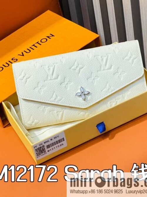 [Boutique‑grade] M12172 pearlescent white full leather embossed, flip wallet series Sarah wallet