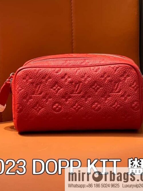 [Boutique‑grade] M13023 red full leather embossed, toilet bag series DOPP KIT toilet bag