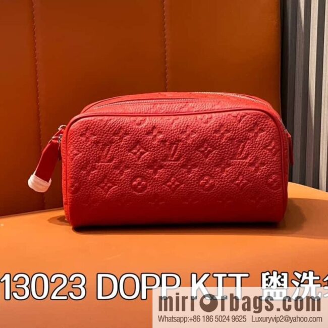 [Boutique‑grade] M13023 red full leather embossed, toilet bag series DOPP KIT toilet bag