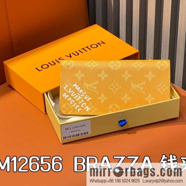 [Boutique‑grade] M12656 yellow flower silk screen printing, long suit clip wallet series BRAZZA wallet