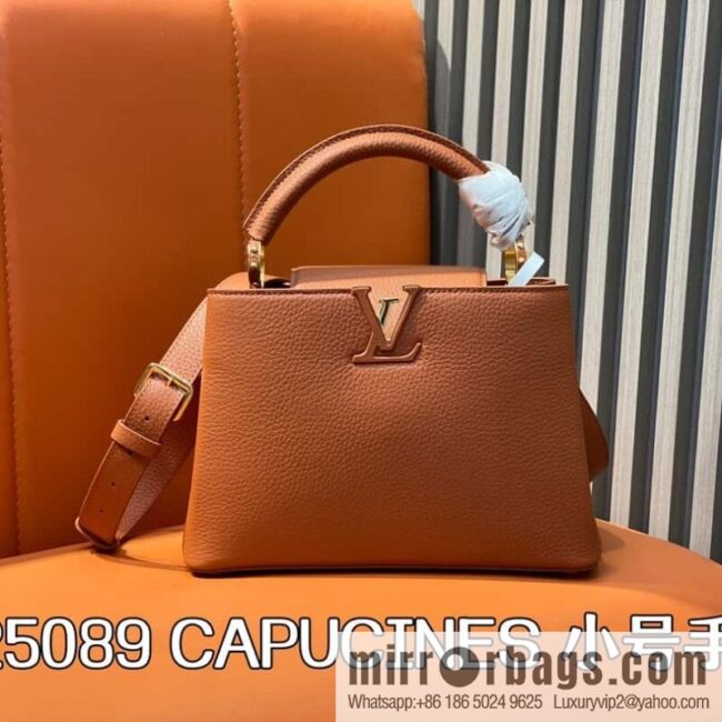 [Boutique‑grade] M25089 brown M24545 full leather cap that English series CAPUCINES small handbag