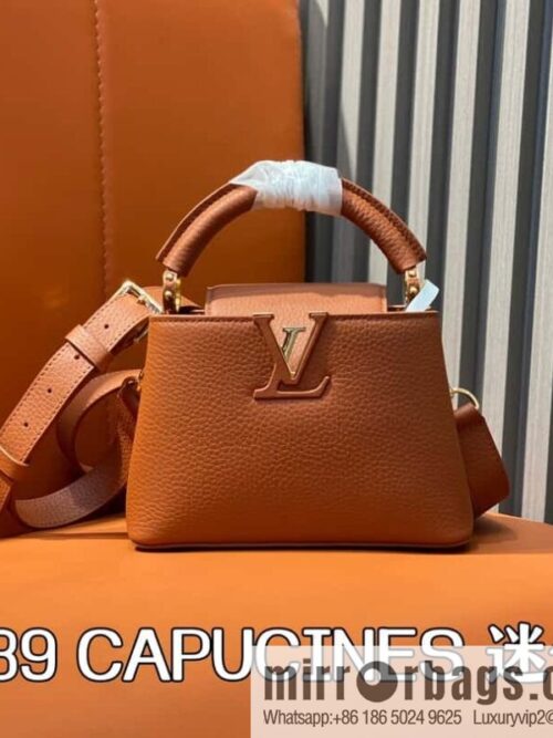 [Boutique‑grade] M25089 brown M24545 full leather cap that English series CAPUCINES mini handbag