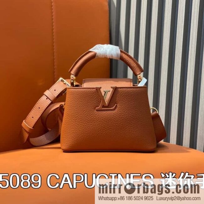 [Boutique‑grade] M25089 brown M24545 full leather cap that English series CAPUCINES mini handbag