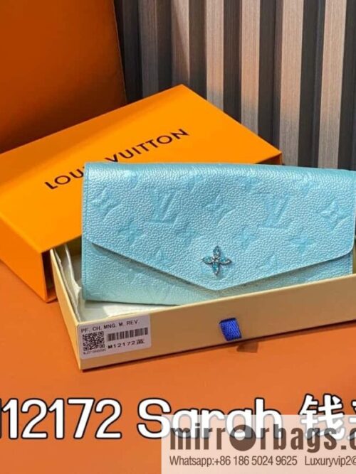 [Boutique‑grade] M12172 pearlescent blue full leather embossed, flip wallet series Sarah wallet