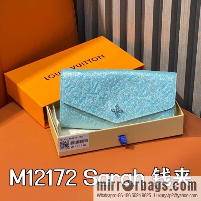 [Boutique‑grade] M12172 pearlescent blue full leather embossed, flip wallet series Sarah wallet
