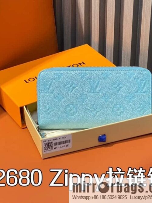 [Premium‑quality] M12680 pearlescent blue full leather embossed, single zipper wallet series Zippy zipper wallet