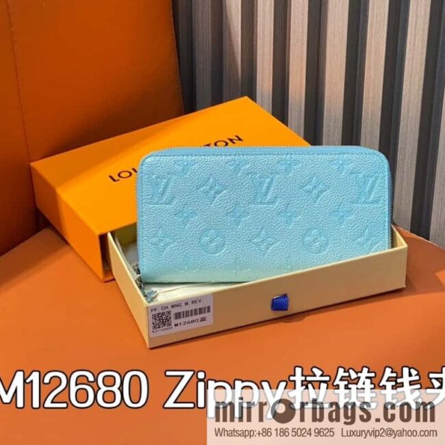 [Premium‑quality] M12680 pearlescent blue full leather embossed, single zipper wallet series Zippy zipper wallet
