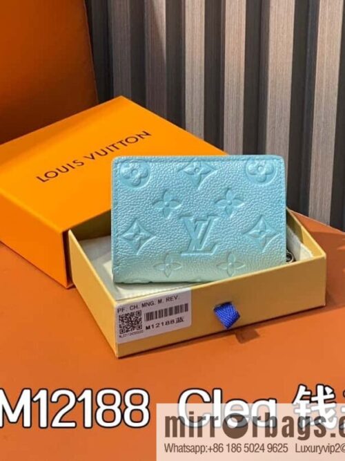 [Boutique‑grade] M12188 pearlescent blue, full leather embossed, full leather two-fold wallet series Clea wallet