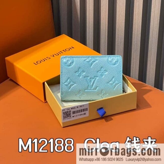 [Boutique‑grade] M12188 pearlescent blue, full leather embossed, full leather two-fold wallet series Clea wallet