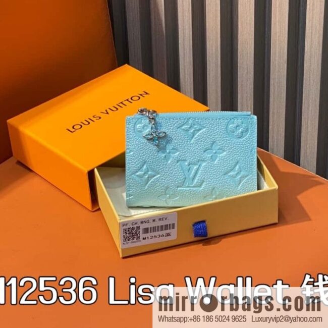 [Boutique‑grade] M12536 pearlescent blue, full leather embossed, two-fold wallet series Lisa Wallet wallet