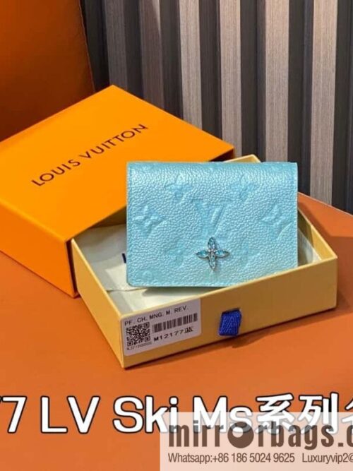 [Boutique‑grade] M12177 pearlescent blue, full leather embossed, business card holder wallet series LV Ski Ms series business card holder