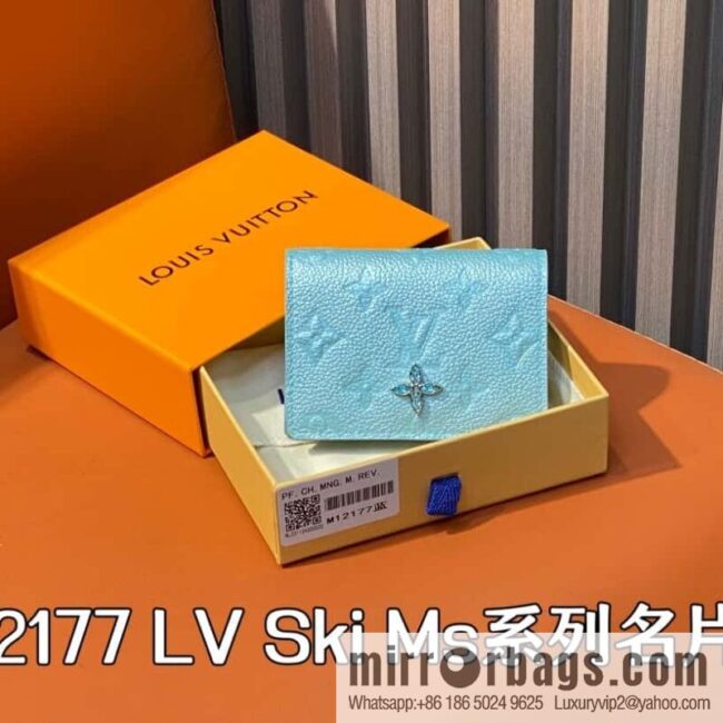 [Boutique‑grade] M12177 pearlescent blue, full leather embossed, business card holder wallet series LV Ski Ms series business card holder