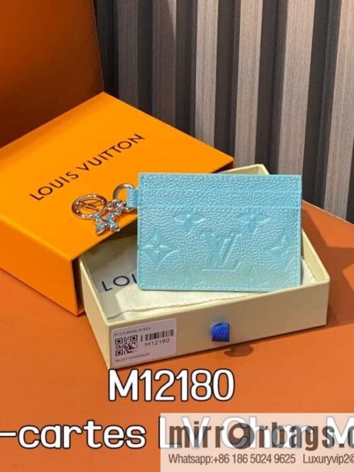[Boutique‑grade] M12180 pearlescent blue, full leather embossed, card bag wallet series Porte-cartes LV Char Ms card holder