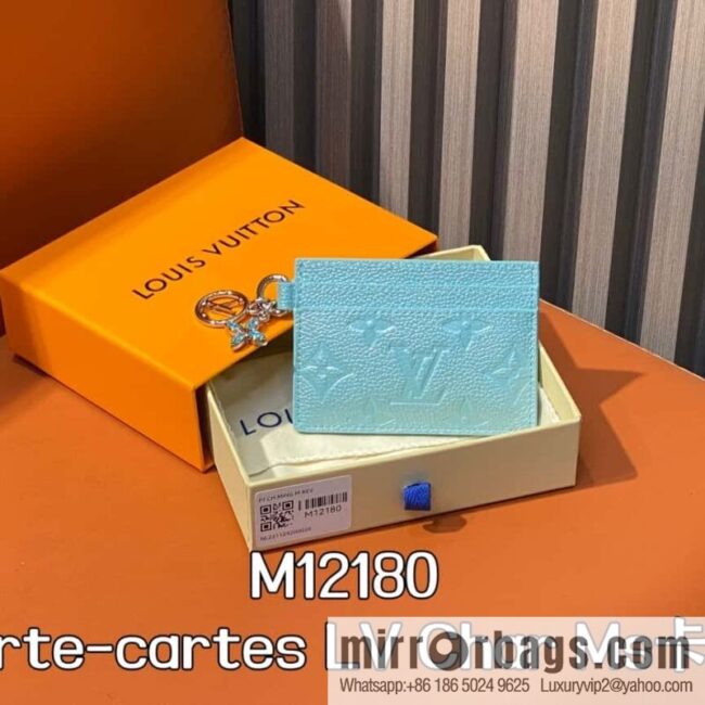 [Boutique‑grade] M12180 pearlescent blue, full leather embossed, card bag wallet series Porte-cartes LV Char Ms card holder