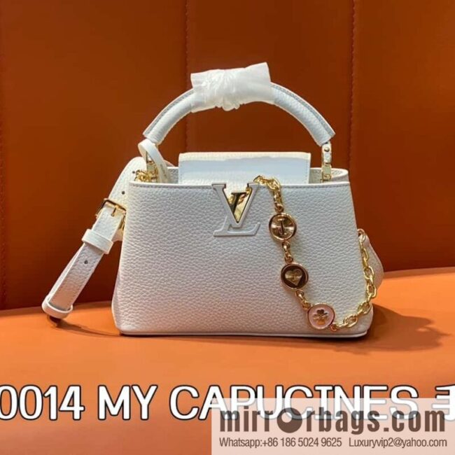 [Boutique‑grade] K00014 white full leather, chain cap that English series, personalized custom MY CAPUCINES handbag