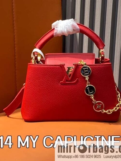 [Boutique‑grade] K00014 red full leather, chain cap that English series, personalized custom MY CAPUCINES handbag