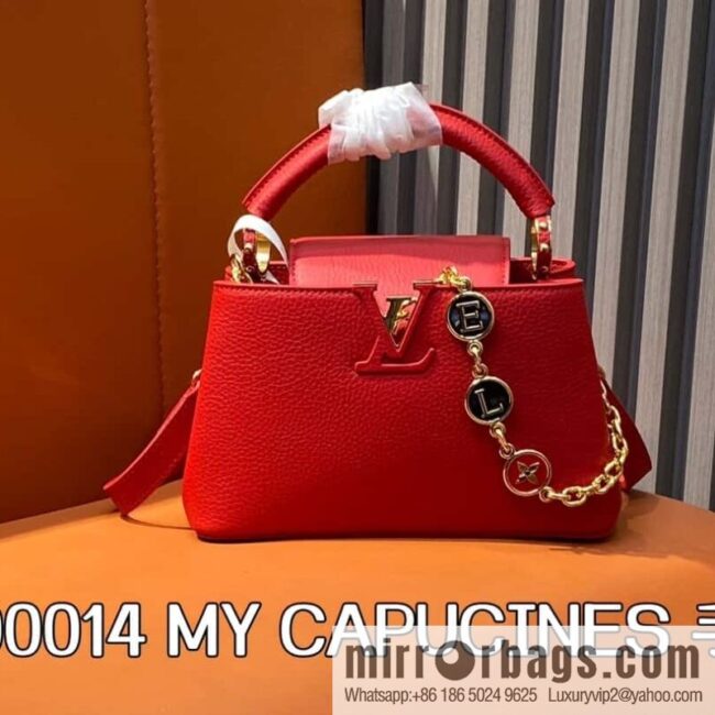 [Boutique‑grade] K00014 red full leather, chain cap that English series, personalized custom MY CAPUCINES handbag