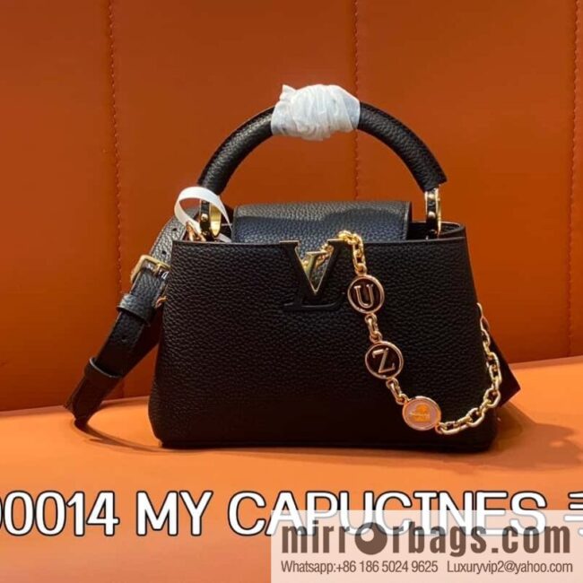 [Boutique‑grade] K00014 black full leather, chain cap that English series, personalized custom MY CAPUCINES handbag
