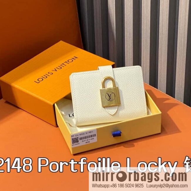 [Boutique‑grade] M12148 beige, full leather wallet series Portfoille Locky wallet