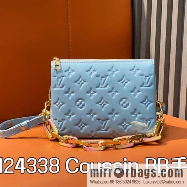 [Boutique‑grade] M24338 blue, full leather chain bag series, sheepskin Coussin BB handbag