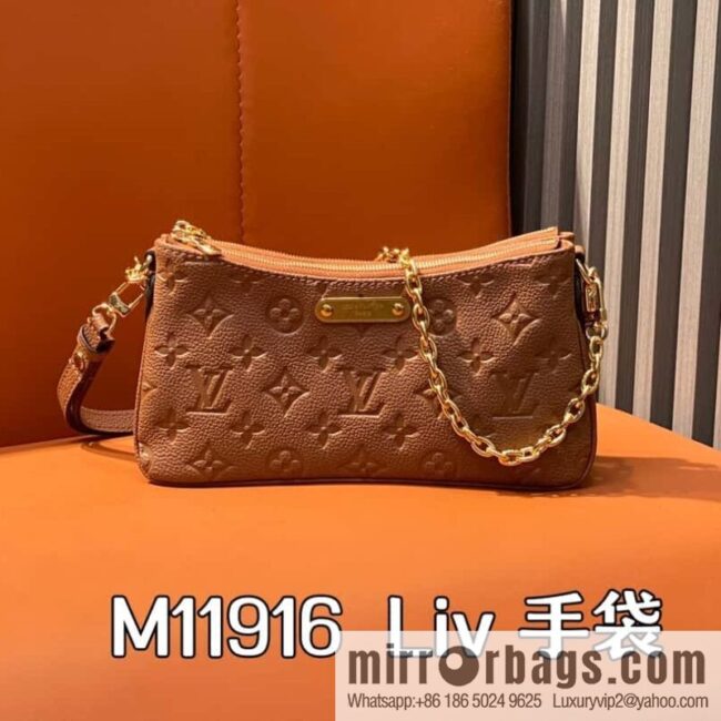 [Boutique‑grade] M11916 brown M83301 black, full leather embossed chain bag series Liv handbag