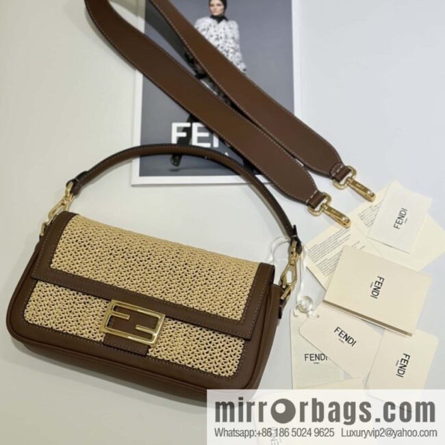FENDI Baguette handwoven raffia handbag, model number: model number: 8666L red brown