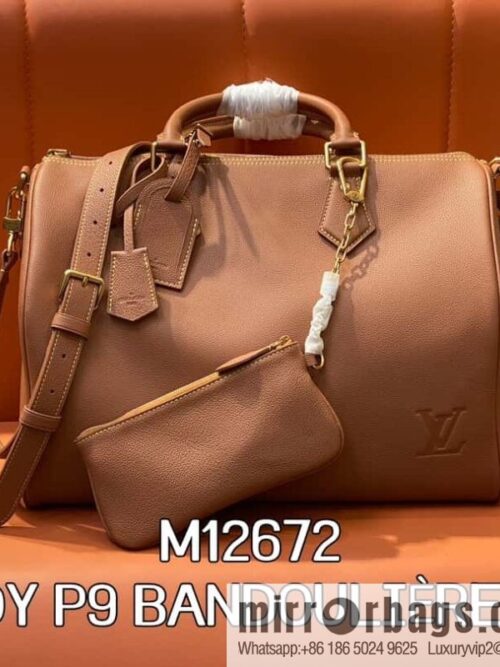 [Boutique‑grade] M12672 brown full leather, pillow bag speedy series SPEEDY P9 BANDOULIZRE40 handbag