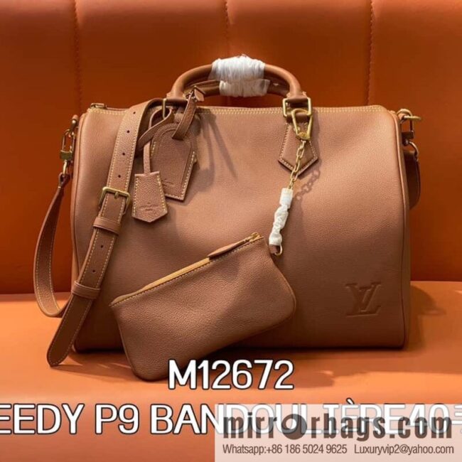 [Boutique‑grade] M12672 brown full leather, pillow bag speedy series SPEEDY P9 BANDOULIZRE40 handbag