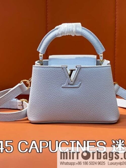 [Boutique‑grade] M24545 light blue, full leather cap that English series CAPUCINES mini handbag