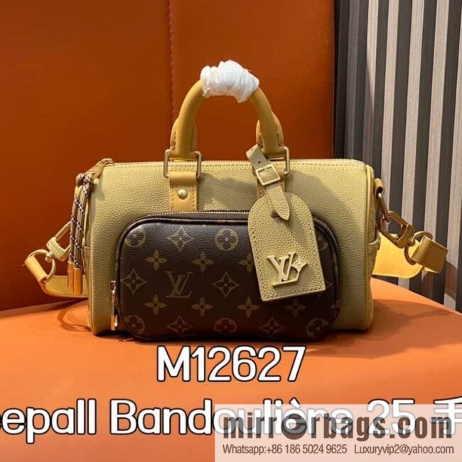 [Boutique‑grade] M12627 presbyopia brown, men\'s bag pillow bag keepall series, this Keepall Bandoulière 25 handbag