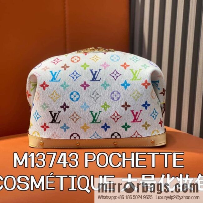 [Premium‑quality] M13743 white color cosmetic bag series POCHETTE COSMÉTIQUE large cosmetic bag 2025 Murakami Takashi joint cooperation series