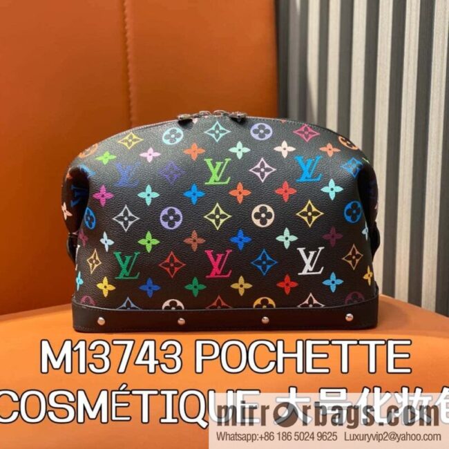 [Premium‑quality] M13743 black color cosmetic bag series POCHETTE COSMÉTIQUE large cosmetic bag 2025 Murakami Takashi joint cooperation series (copy)