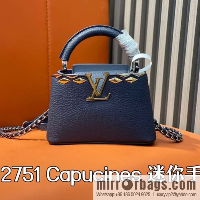 [Boutique‑grade] M12751 dark blue full leather rhombus model, full leather cap that English series, this Capucines mini handbag