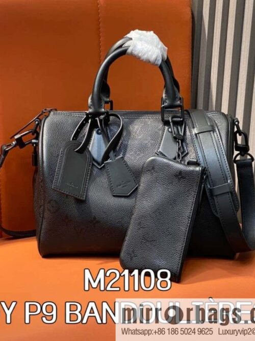 [Boutique‑grade] M21108 black full leather, pillow bag speedy series SPEEDY P9 BANDOULIZRE30 handbag