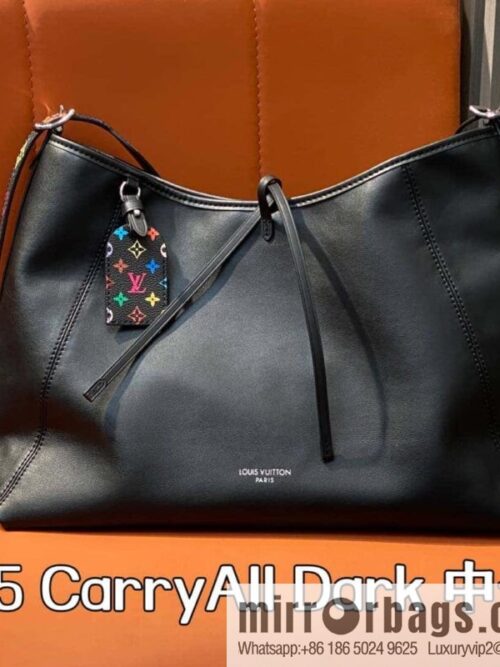 [Boutique‑grade] M13105 black full leather black color, shopping bag series CarryAll Dark LT medium handbag