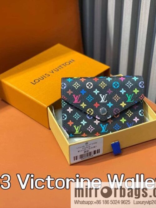 [Boutique‑grade] M14163 black color, three-fold wallet series Victorine Wallet wallet