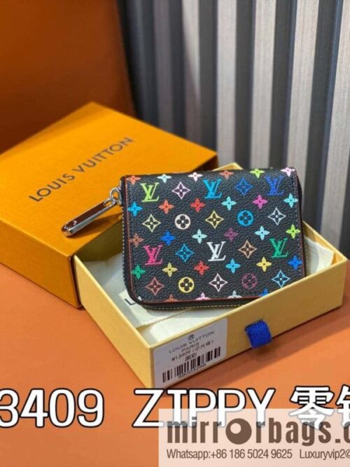 [Boutique‑grade] M13409 black color, single zipper short wallet series ZIPPY change bag