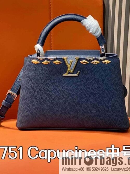 [Boutique‑grade] M12751 dark blue full leather rhombus, full leather cap Naxing series, this Capucines medium handbag