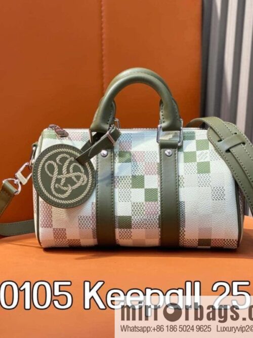 [Premium‑quality] M00105 green gradual change grid, men\'s bag pillow bag speedy series, this Keepall 25 handbag