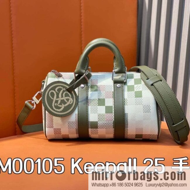 [Premium‑quality] M00105 green gradual change grid, men\'s bag pillow bag speedy series, this Keepall 25 handbag