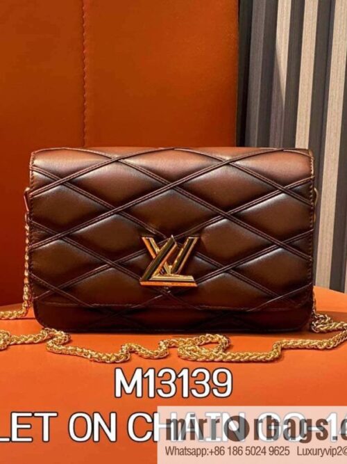[Boutique‑grade] M13139 caramel color, full leather rhombus chain bag WALLET ON CHAIN GO-14 handbag