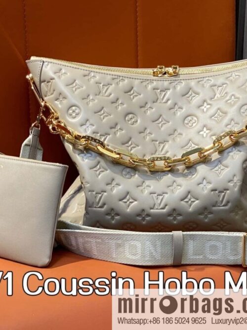 [Boutique‑grade] M12071 taupe, full leather chain bag Coussin Hobo MM handbag