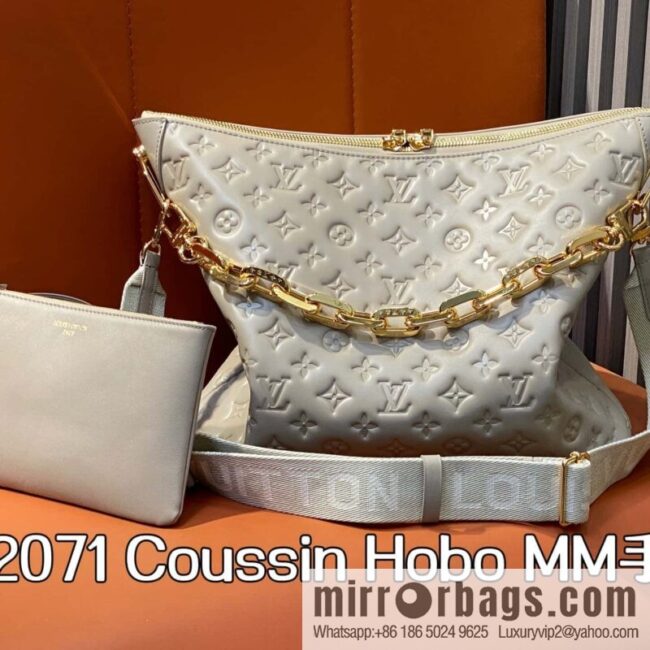 [Boutique‑grade] M12071 taupe, full leather chain bag Coussin Hobo MM handbag