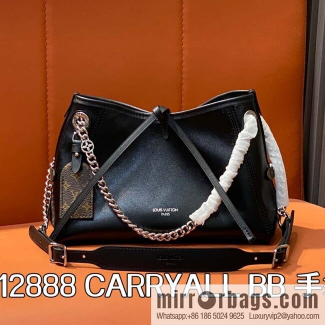 [Boutique‑grade] M12888 black full leather, shopping bag series CARRYALL BB handbag