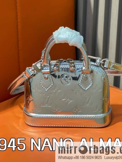 [Boutique‑grade] M81945 silver patent leather, water ripple shell bag series NANO ALMA handbag M82682 M82411