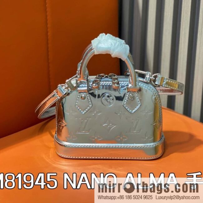 [Boutique‑grade] M81945 silver patent leather, water ripple shell bag series NANO ALMA handbag M82682 M82411