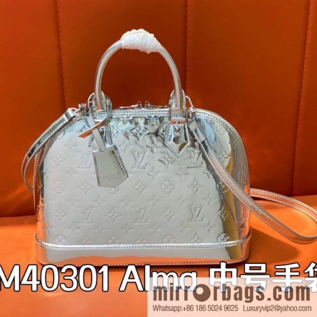 [Boutique‑grade] M40301 silver patent leather, shell bag series alma medium handbag