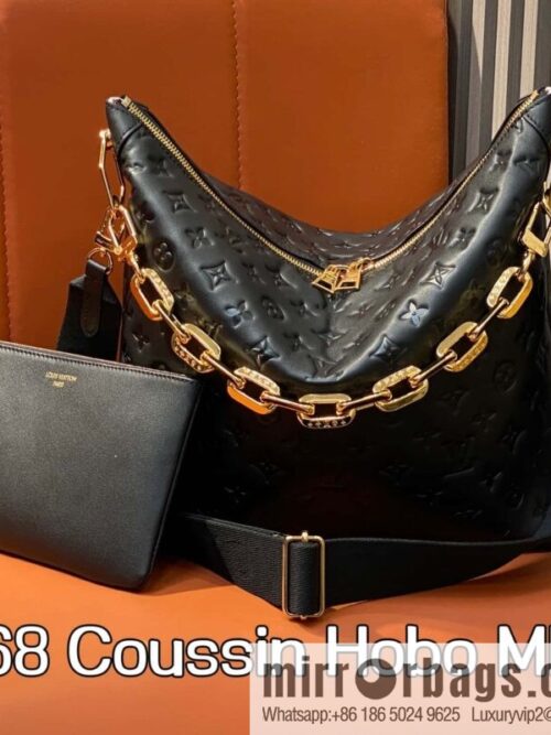 [Boutique‑grade] M12068 black, full leather chain bag Coussin Hobo MM handbag
